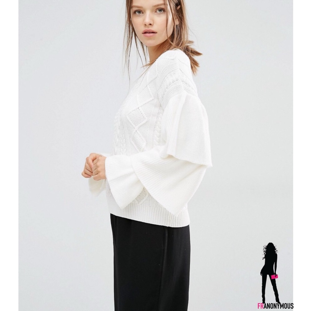 Style Mafia Stella Off White Ruffle Sleeve Sweater - Picture 3 of 6